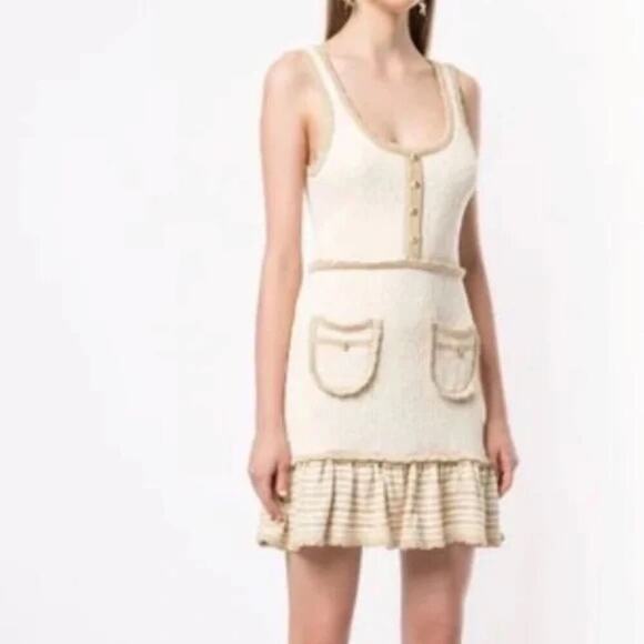Alice McCall Dresses & Skirts - Alice McCall Heaven Help Knit Mini Dress Button Pocket Ruffle Trim 2 Cream